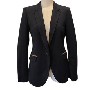 Zara Basic Elegant Black Blazer with Tan Accents